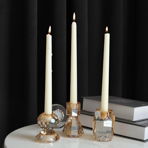 Champagne Amber Crystal Candle Holders Set of 3 for Weddings & Parties