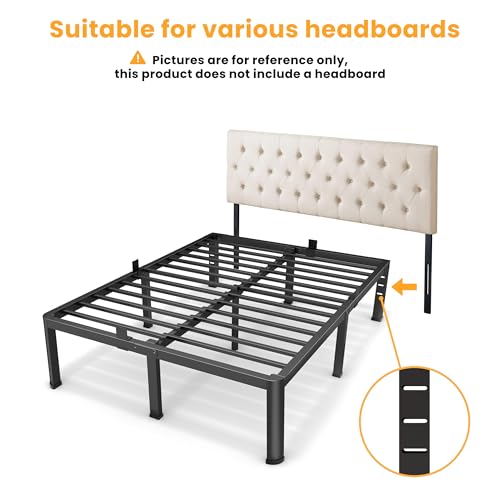 16 Inch Queen Size Metal Platform Bed Frame with Round Corners and Support Legs