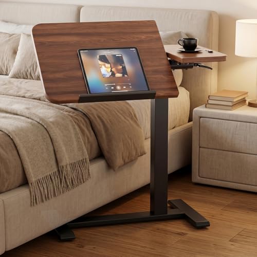 GTPLAYER Walnut Pneumatic Adjustable Standing Desk with Wheels, 28 Inch Mobile Laptop Table