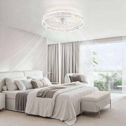 22 Inch White Ceiling Fan with Lights Remote Control Reversible Motor Dimmable