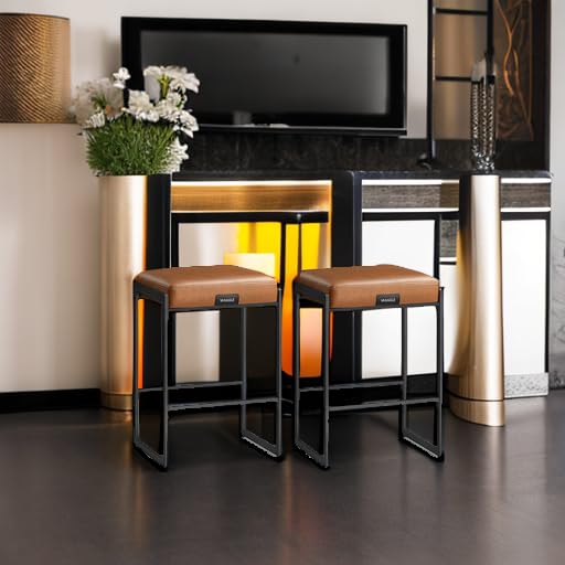 VASAGLE Bar Stools Set of 2, Counter Height, PU Leather, 26-Inch