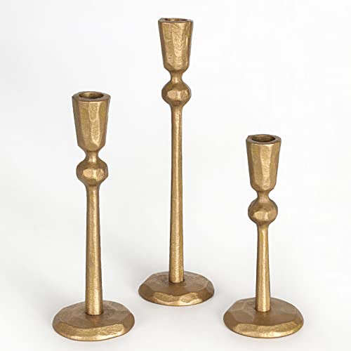 Antique Brass Iron Taper Candle Holder Set of 3 - Decorative Wrought Iron Candlesticks