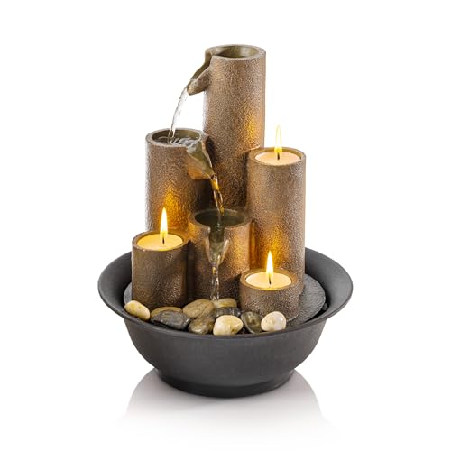 Indoor Tiered Water Fountain with Candle Holders - Brown, 11"