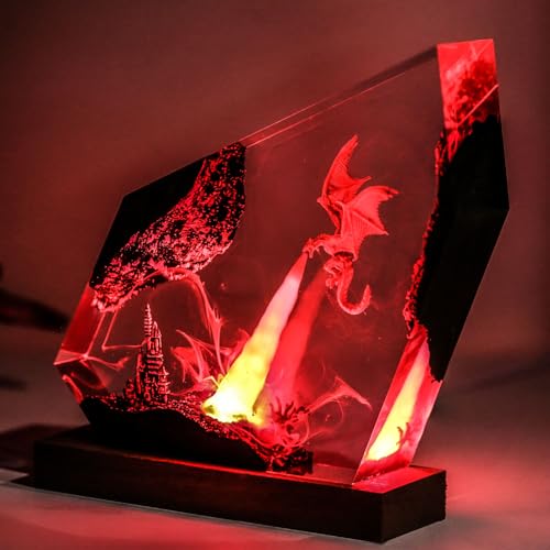 Epoxy Fire Dragon Resin Night Light - Handmade 3D Fantasy Lamp with USB, S