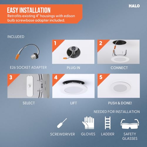 HALO HLBT 4-Inch Slim LED Recessed Light Retrofit Kit 6-Pack, 5 CCT, Dimmable