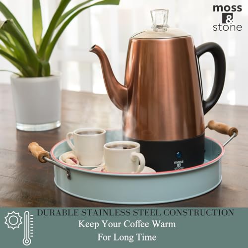 Moss & Stone Copper 10-Cup Electric Coffee Percolator Stainless Steel