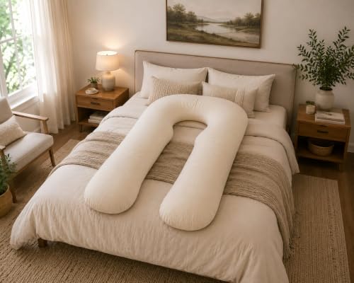 Organic Cotton Pregnancy Body Pillow U-Shape Support for Side Sleeping