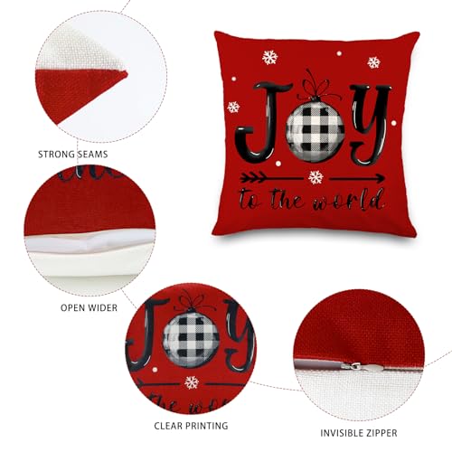 DIYDEC 4pcs Christmas Pillow Covers 20x20 Inch Red Holiday Decorative Pillowcases