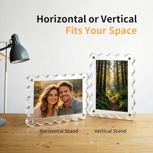 3-Pack 4x6 Inch Scalloped Acrylic Magnetic Picture Frames - Retro Elegant Design