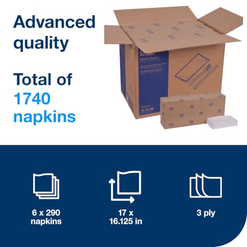Tork Extra Soft White Dinner Napkins 6 x 290, 3-Ply, Recycled, Eco-Friendly, 1740 Count - Variant: White / 6 x 290 Napkins