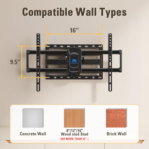 Full Motion TV Wall Mount for 42-90 Inch TVs Up to 154 lbs - 16" Studs