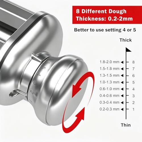 Pasta Roller Attachment for KitchenAid Stand Mixer - 8 Thickness Settings, Stainless Steel, Black - Variation 1