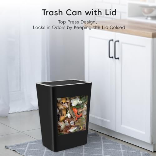 Lysam 4 Gallon Trash Can Pack of 3 with Lid & Bags - Black, White, Grey