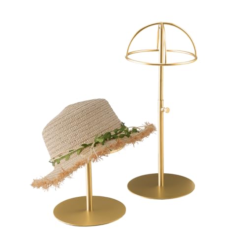 Gold Hat Display Stand 2PCS Stainless Steel Adjustable Cap Racks Modern Showroom