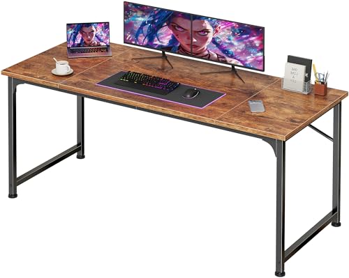 PRAISUN 55 Inch Rustic Brown Computer Desk - Spacious Home Office Workspace