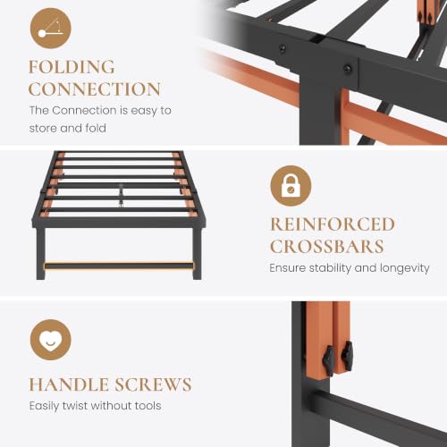 Twin Size Folding Bed Frame - Quad-Fold, Tool-Free Assembly, Under-Bed Storage