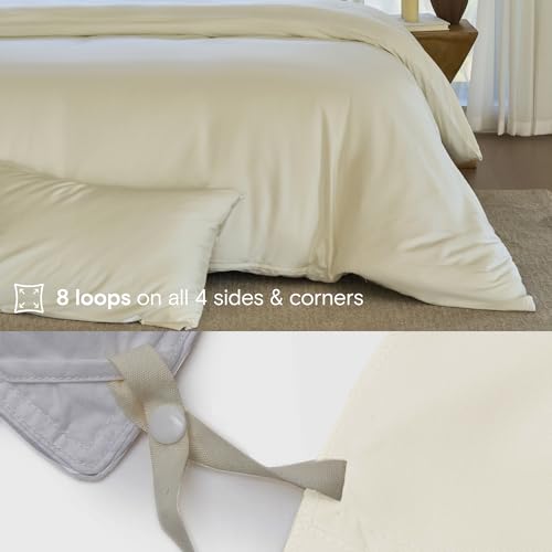 Organic Bamboo Duvet Cover Set Ivory Full/Queen - Cooling Soft Bedding