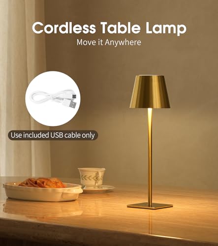 Brushed Gold 3-Pack Cordless Table Lamps with Touch Control & Dimming