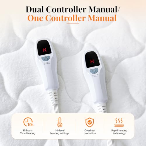 SurChic Queen Size Heated Mattress Pad - Coral Fleece Electric Bed Warmer with Dual Controls, 10 Heat Settings, Auto Shut Off, 21” Deep Pocket, Machine Washable