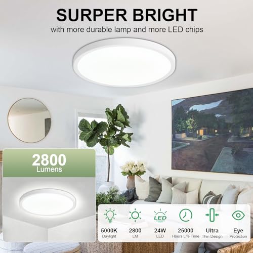 12-Inch White Dimmable LED Flush Mount Ceiling Light - Ultra Slim 24W Kitchen & Bedroom Lighting (Variation: White 01)