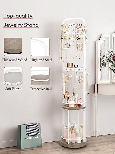 White Large Rotating Jewelry Tree & Organizer Stand with Earrings & Necklace Storage