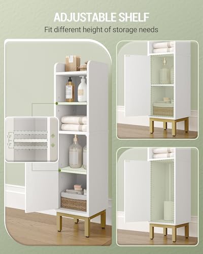 Hzuaneri White Narrow Bathroom Storage Cabinet - Corner Floor Cabinet 7.9"D x 7.9"W x 32.7"H