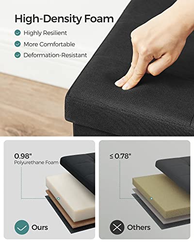 SONGMICS Folding Storage Ottoman Bench 15"D x 43"W x 15"H Ink Black, Supports 660 lb