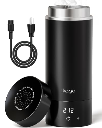 Ikago Portable Electric Kettle 15oz with Precise 1°F Temp Control, UL Certified Travel Mug