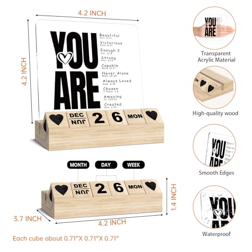 Christian Gifts for Women, Thank You Gifts for Coworker Female, Wooden Block Calendar for Desk, You Are Beautiful Desk Sign, Inspirational Acrylic Plaque, Catholic Office Accessories