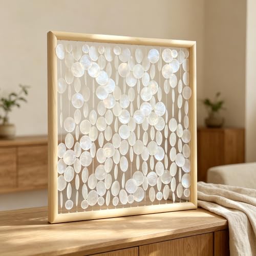 DHHOUSE 24x24 inch Handmade Capiz Shell Wall Art, Minimalist White