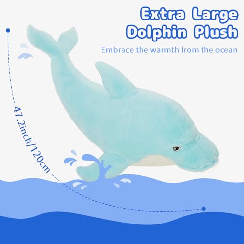 MaoGoLan 47 inch Giant Dolphin Stuffed Animal for Kids Toddlers, Plush Dolphin Body Pillow for Girls - Gift for Adults Girlfriend Women Christmas Easter Valentine's Day