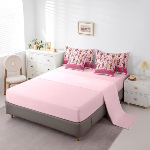 Erosebridal 7-Piece Pink Bow Comforter Set Full Bed in a Bag – Christmas Trees & Snowflake Design