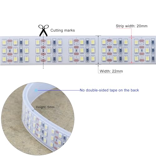 16.4Ft Waterproof LED Strip Lights - Daylight White 6000K, Cuttable & Linkable