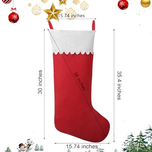 1 Pack Jumbo Felt Christmas Stockings, 38 Inches Large Red and White Felt Christmas Stockings for Xmas Tree Fireplace Hanging Decor and Holiday Party Family Home Decorations