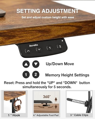 Electric Standing Desk 55x24 with Cable Net - Rustic Brown, Adjustable Height