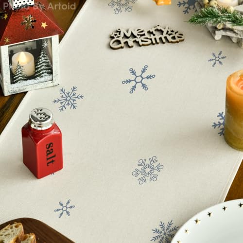 Artoid Mode Blue Snowman Winter Table Runner 13x60 Inch Home Decor