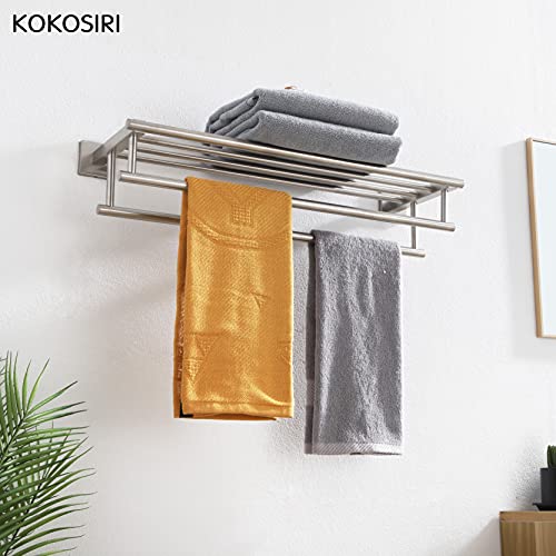 20 Inch Towel Rail with Double Bars - Brushed Steel Wall Mounted Bathroom Towel Holder