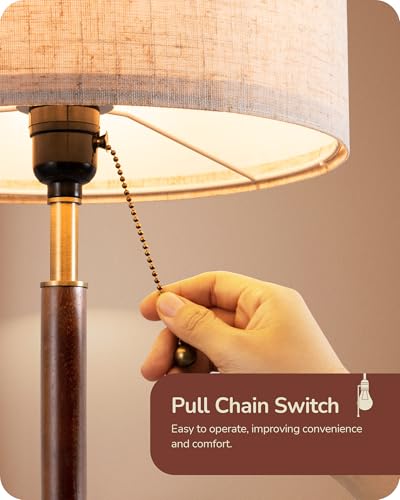EDISHINE Gold Mid Century Bedside Table Lamp with Pull Chain Switch - E26