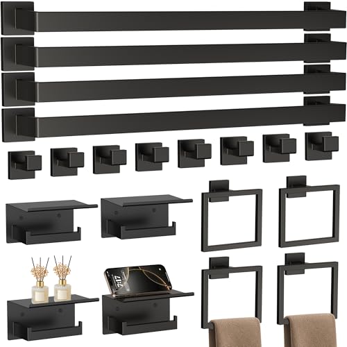 Matte Black Bathroom Hardware Set - 20-Piece 23.6 Inch Accessories with Towel Bars & Toilet Paper Holders - Variation of THIS listing