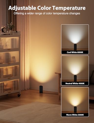 Onforu 4 Pack 7W Floor Uplights Indoor with Remote & Foot Switch, 2700-6500K Dimmable Warm White Spot Lights