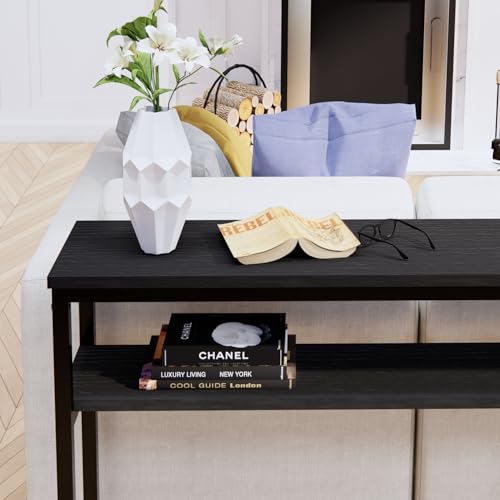 Black Narrow Console Table with Adjustable Shelf - 39.4 Inch Sofa Entry Table