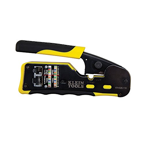 Klein Tools VDV226-110 Ratcheting Modular Data Crimper - Wire Stripper & Cutter, RJ11/RJ12 & RJ45 Pass-Thru - Crimper