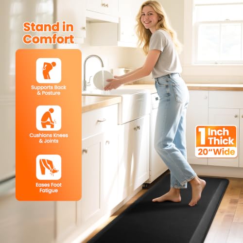 Anti-Fatigue Mat 1-Inch Thick for Kitchen & Standing Desk - Black, 72"L x 20"W