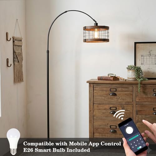 Airposta Arc Floor Lamp with Remote Dimmable LED Bulb, Vintage Farmhouse Style