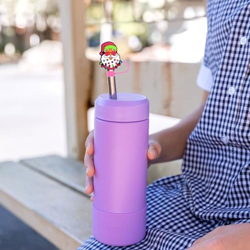 KSTBJN Christmas Straw Covers 6 Pack - Santa & Xmas Design, 10mm Fits Stanley Cups, Reusable Pink Straw Toppers, Holiday Drink Accessories (Style 1)