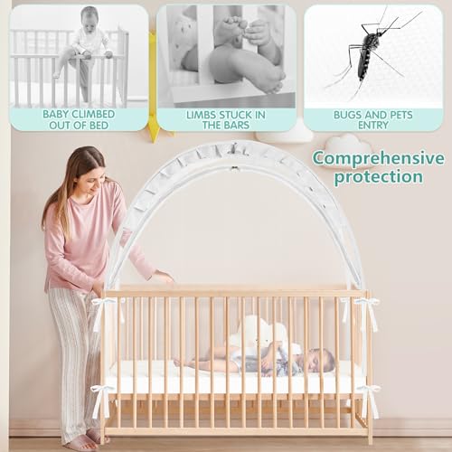 Zkaitoy White Large Baby Crib Tent Mesh Canopy Baby Safety Barrier