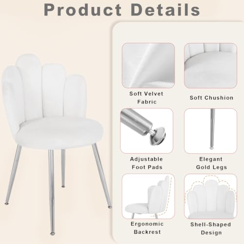 BOWTHY White Velvet Vanity Chair for Makeup Room - Midcentury Modern Accent with Metal Legs
