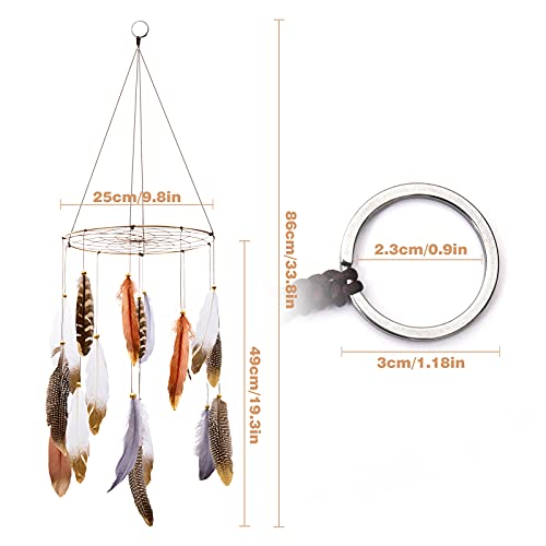 Boho Feather Baby Mobile for Crib, Bohemian Nursery Gender Neutral Hanging Decor, Large Dream Catcher Ornament Hanger Christmas Gift for Kids Girl Boy Ceiling Children Teen Bedroom Outdoor