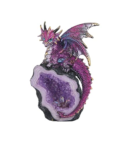 Ice Armor 8in Purple Dragon Figurine – Faux Crystal Cave Fantasy Statue