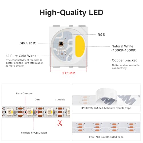 RGB+Natural White LED Strip Light 16.4Ft 300 LEDs IP30 - 60 LEDs/m